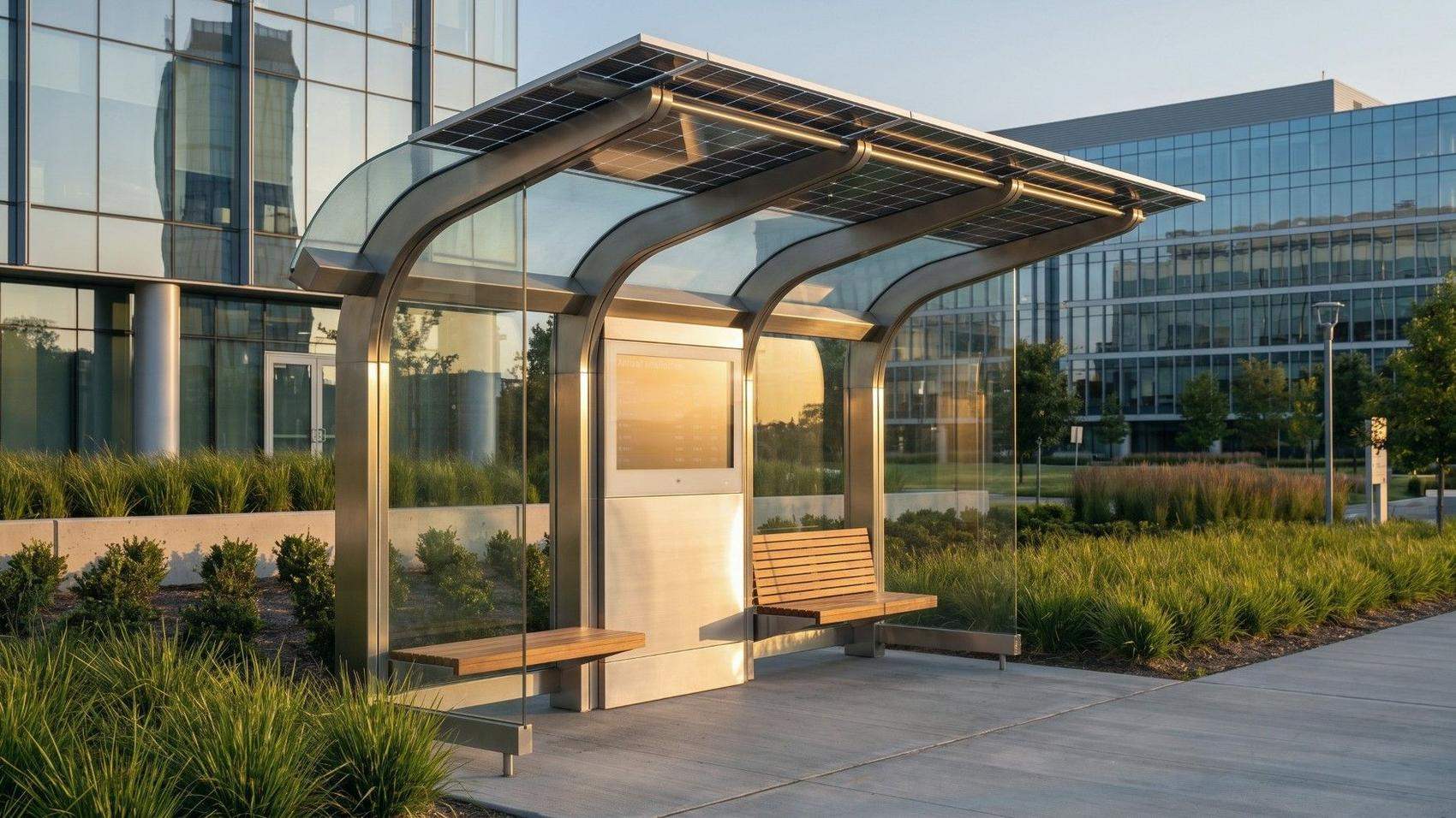 Solar-powered smart bus stop with live arrivals