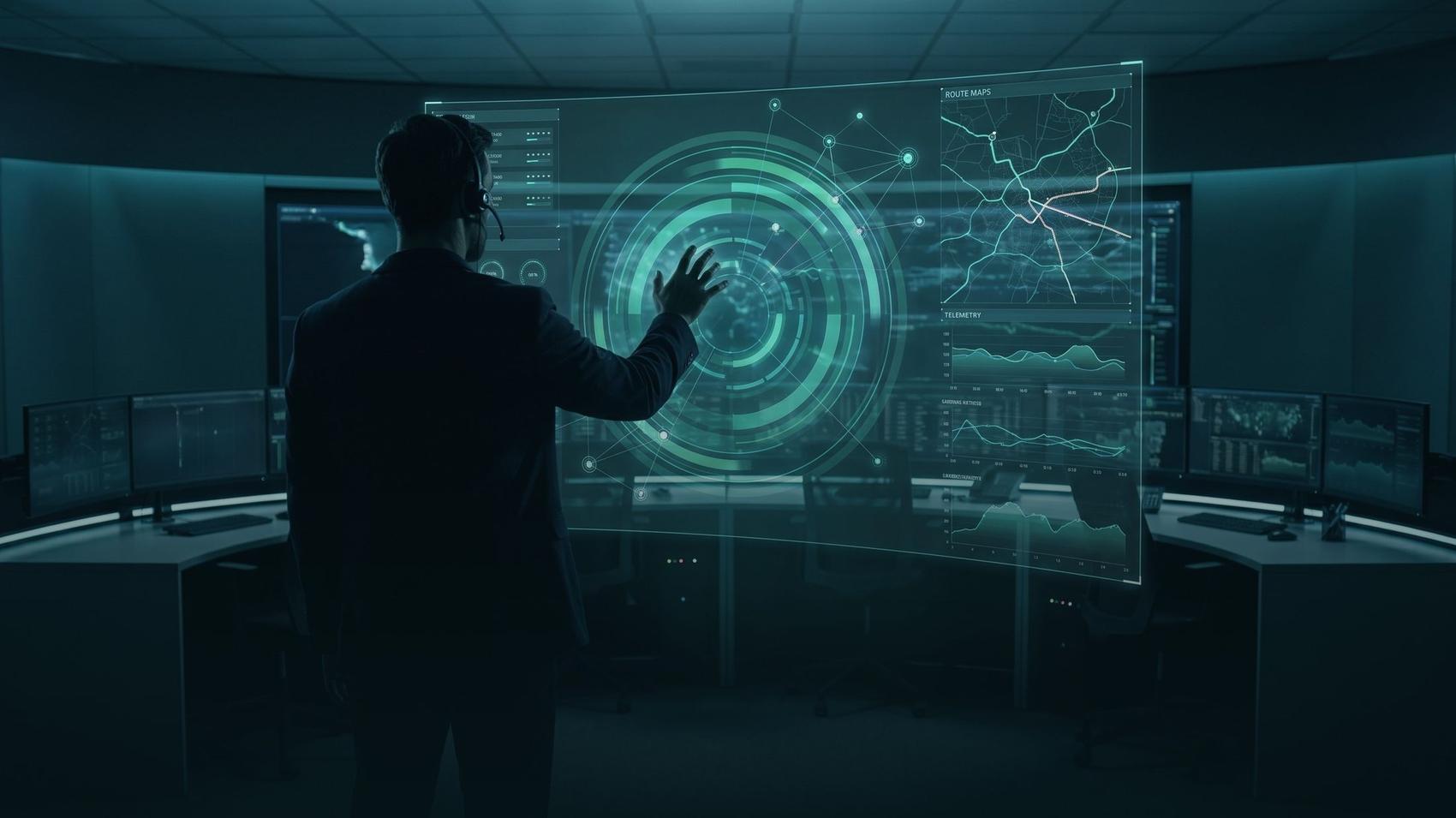 Operations command centre with live network dashboards